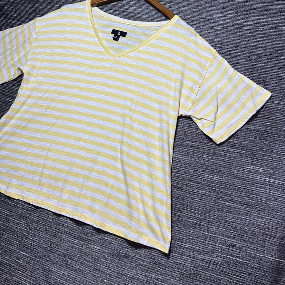 Jasib Wu Top T Shirt Women's M Yellow Striped V Neck - Picture 4 of 12